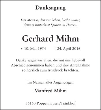 Traueranzeige von Gerhard Mihm 