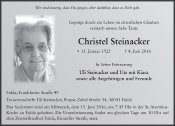 Traueranzeige von Christel Steinacker 
