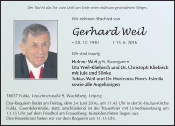 Traueranzeige von Gerhard Weil 