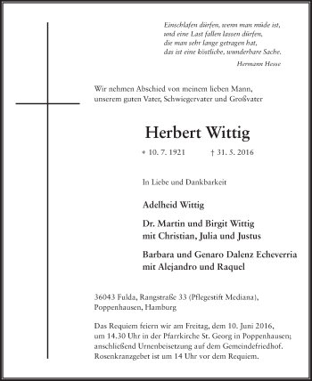 Traueranzeige von Herbert Wittig 