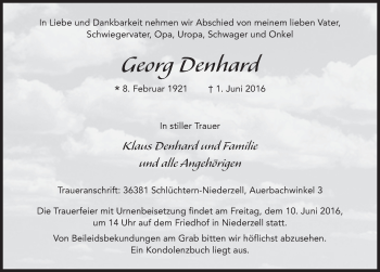 Traueranzeige von Georg Denhard 