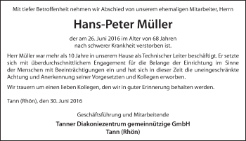 Traueranzeige von Hans-Peter Müller 