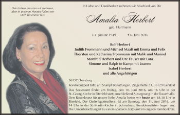 Traueranzeige von Amalia Herbert 