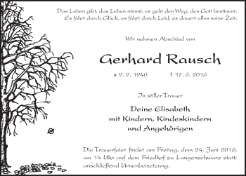 Traueranzeige von Gerhard Rausch 
