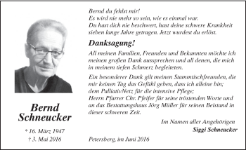 Traueranzeige von Bernd Schneucker 