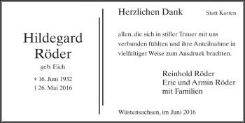 Traueranzeige von Hildegard Röder 
