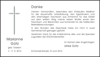 Traueranzeige von Marianne Götz 