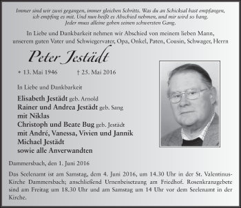 Traueranzeige von Peter Jestädt 