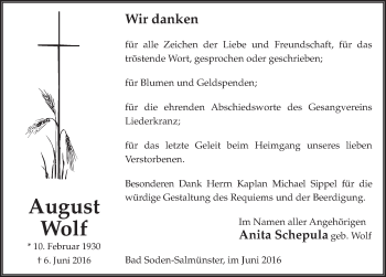 Traueranzeige von August Wolf 