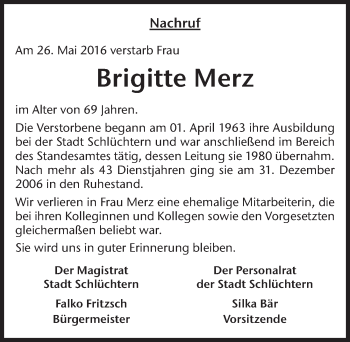 Traueranzeige von Brigitte Merz 