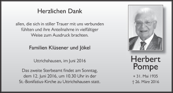 Traueranzeige von Herbert Pompe 