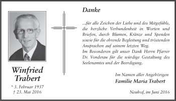 Traueranzeige von Winfried Trabert 