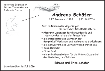 Traueranzeige von Andreas Schäfer 