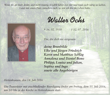 Traueranzeige von Walter Ochs 