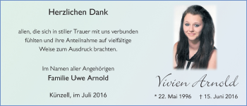 Traueranzeige von Vivien Arnold 