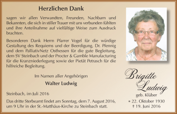 Traueranzeige von Brigitte Ludwig 