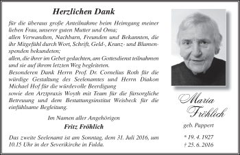 Traueranzeige von Maria Fröhlich 