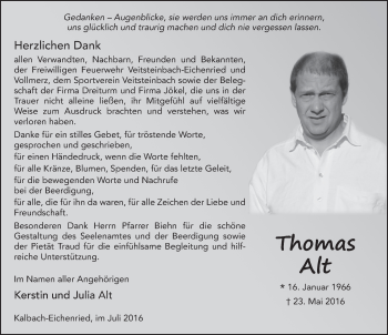 Traueranzeige von Thomas Alt 