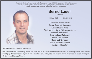 Traueranzeige von Bernd Lauer 
