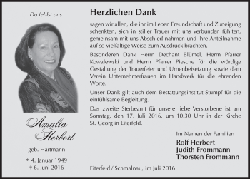 Traueranzeige von Amalia Herbert 