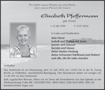 Traueranzeige von Elisabeth Pfeffermann 