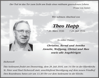 Traueranzeige von Theo Happ 