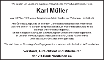 Traueranzeige von Karl Müller 