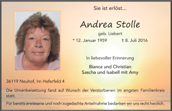 Traueranzeige von Andrea Stolle 