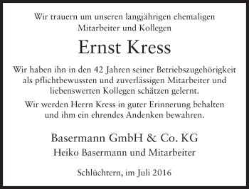 Traueranzeige von Ernst Kress 