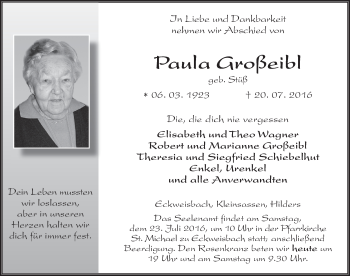 Traueranzeige von Paula Großeibl 