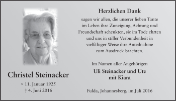 Traueranzeige von Christel Steinacker 