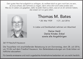 Traueranzeige von Thomas Bates 