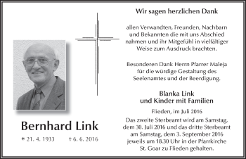 Traueranzeige von Bernhard Link 