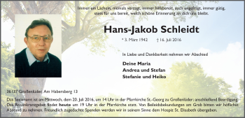 Traueranzeige von Hans-Jakob Schleidt 