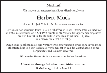Traueranzeige von Herbert Mück 
