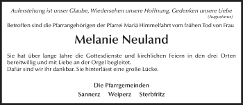 Traueranzeige von Melanie Neuland 