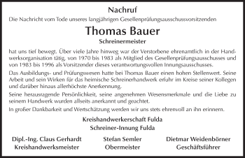 Traueranzeige von Thomas Bauer 