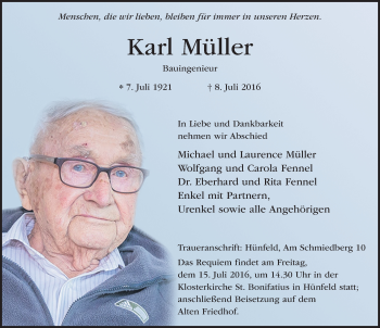 Traueranzeige von Karl Müller 