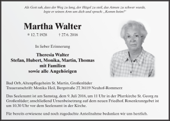 Traueranzeige von Martha Walter 
