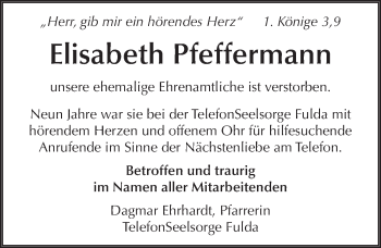Traueranzeige von Elisabeth Pfeffermann 