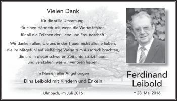 Traueranzeige von Ferdinand Leibold 