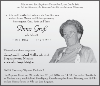 Traueranzeige von Anna Groß 