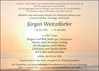 Traueranzeige von Jürgen Weitzdörfer 