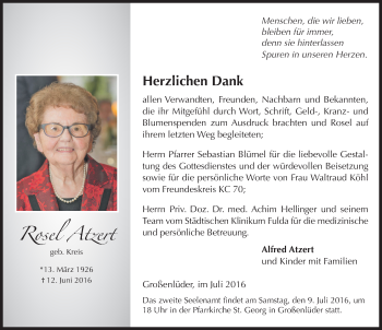 Traueranzeige von Rosel Atzert 