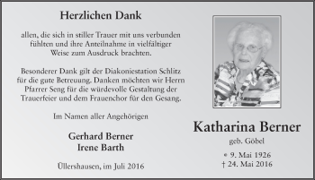 Traueranzeige von Katharina Berner 