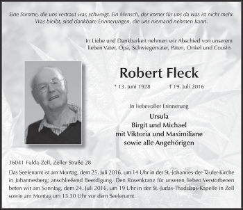 Traueranzeige von Robert Fleck 