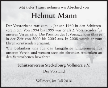 Traueranzeige von Helmut Mann 