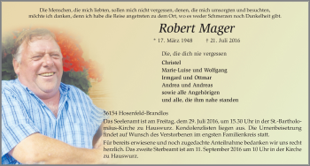 Traueranzeige von Robert Mager 