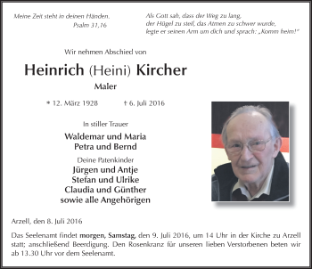 Traueranzeige von Heinrich Kircher 