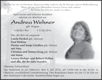 Traueranzeige von Andrea Wehner 